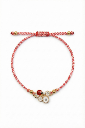 Set 12 bratari martisor cu floare alba si buburuza, snur rosu alb, ambalate individual [1]