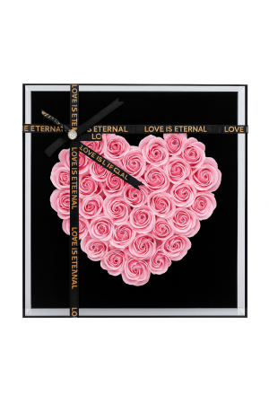 Cutie 33 Trandafiri din Sapun Roz in Forma de Inima 29x29 cm Cadou Premium [3]