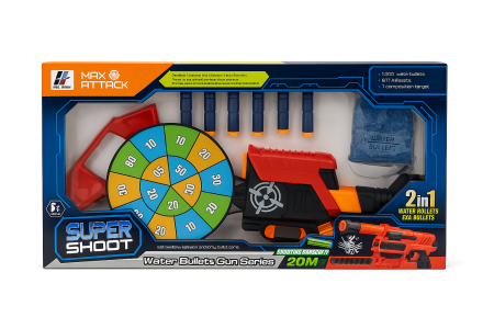Pistol Jucarie Super Shoot 2in1 cu Tinta, Bile cu Apa si Darts – Set complet [1]