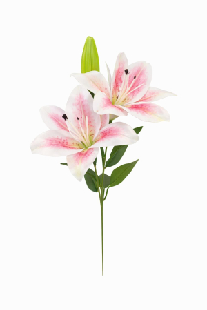 Flori Artificiale - Crin artificial alb cu roz elegant, 2 flori si boboc pe fir unic 63 cm