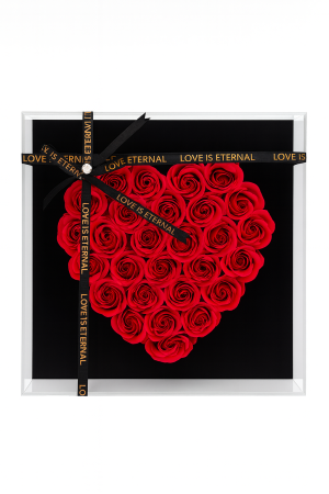 Cutie 33 Trandafiri din Sapun Rosii in Forma de Inima 29x29 cm cu LED Premium [4]