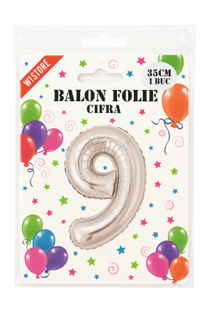 Balon folie cifra 9 argintiu, 35 cm, pentru aniversari si petreceri, 1 buc [1]