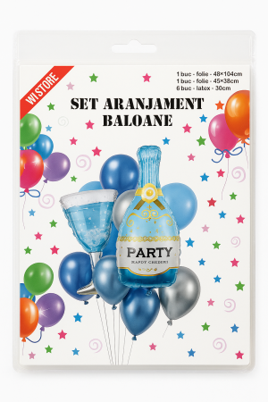Set aranjament baloane party albastru – folie si latex, decor aniversar [1]