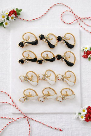 Set 12 brose martisor pisicuta dragalasa alba si neagra 20x11 cm [1]