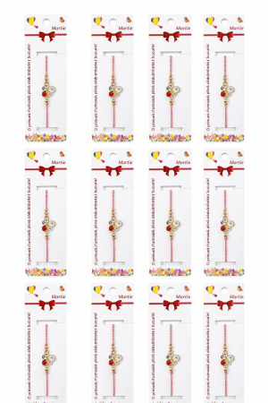 Set 12 bratari martisor cu floare alba si buburuza, snur rosu alb, ambalate individual [4]
