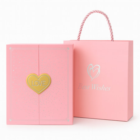 Set cadou cu 6 trandafiri de sapun roz si lantisor, cutie tip carte, punga inclusa, 16x13x5 cm [3]