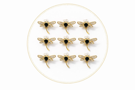 Set 12 brose martisor libelula aurie cu strasuri elegante 15x9cm [1]