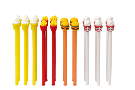Pixuri Engros - Set 48 Pixuri Funny Food – Inghetata, Cartofi, Burger si Pahar, Display Colorat