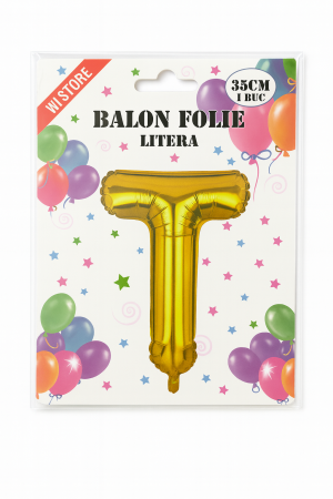 Balon folie litera T auriu, 35 cm, decor aniversar si petreceri, 1 buc [1]