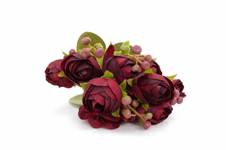 Buchet artificial visiniu elegant cu trandafiri si camelie pe fir unic 30 cm [1]