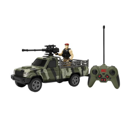 Jucarii cu radio control - Camioneta militara cu radiocomanda 32x16 cm, cu soldat si tun, model camuflaj, jucarie pentru copii