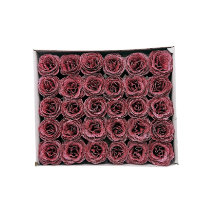 Set 30 trandafiri decorativi burgundy cu sclipici, pe sarma – pentru aranjamente si brad [1]