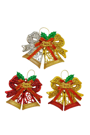 Decoratiuni si ornamente de Craciun Engros - Set 12 ornamente clopotei Craciun, culori combinate, decor brad si sarbatori, 15x10cm per buc