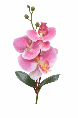Orhidee artificiala roz delicat cu alb, 3 flori si boboci, frunze decorative 37 cm [2]