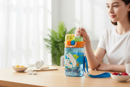 Sticla Apa Copii cu Bretea si Capac Dublu – Model Ursulet, Antiscurgere 600ML [2]