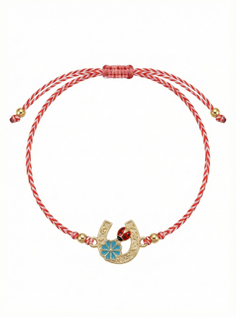 Set 12 Bratari Martisor Potcoava Aurie cu Trifoi si  Buburuza Norocoasa, snur reglabil [1]