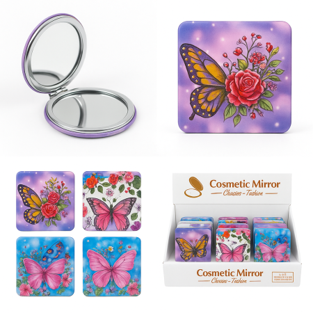 Ingrijire personala si cosmetice Engros - Set 12 oglinzi cosmetice 2 in 1 – modele cu fluturi, design elegant
