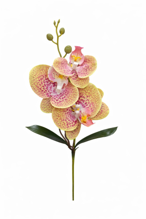 Flori Artificiale - Orhidee artificiala 3 flori cu boboci si frunze 37 cm verde tigrat violet