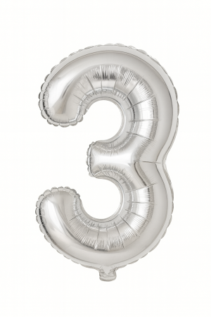 Accesorii pentru petrecere Engros - Balon folie cifra 3 argintiu, 35 cm, pentru aniversari si petreceri, 1 buc
