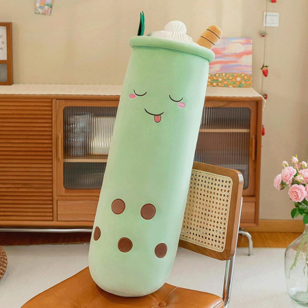 Jocuri si Jucarii - Perna Plus Bubble Tea Verde 80 cm – Jucarie XL Pufoasa, Antistres, Decor Kawaii