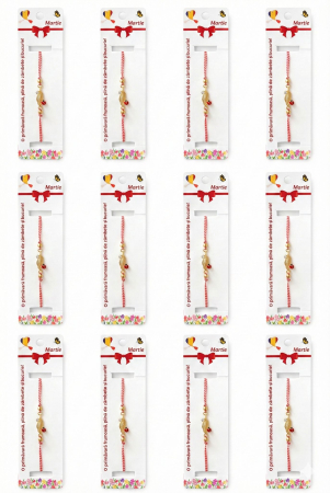 Set 12 Bratari Martisor Frunza Aurie cu Buburuza Snur Alb Rosu [3]