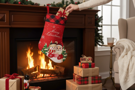 Ciorap Craciun Rosu cu Mos Craciun si Om de Zapada – Merry Christmas [1]