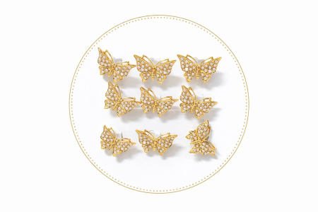 Set 12 brose martisor fluture auriu cu perlute albe elegante 15x9cm [1]