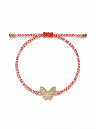 Set 12 bratari martisor fluturas auriu cu strasuri, snur reglabil, 20x11cm [1]