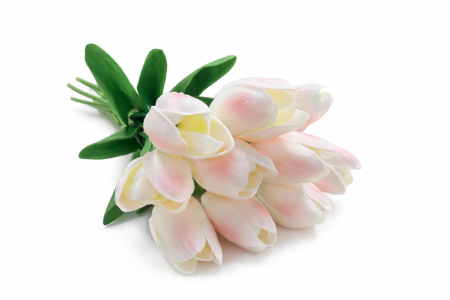 Set 10 lalele artificiale alb cu roz delicat soft touch, fir individual, 33cm [2]