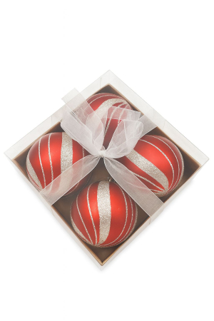 Set 4 globuri rosu cu sclipici auriu – ornamente brad Craciun, 16x16x7cm [3]