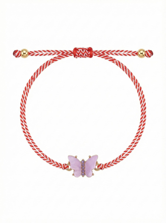 Set 12 Bratari Martisor Fluturas Mov, Snur Alb-Rosu Reglabil, 20x11 cm [1]