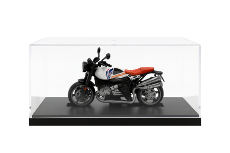 Motocicleta Metalica Die-Cast – Model Retro Cafe Racer Alb cu Sa Rosie, 19x9 cm [1]