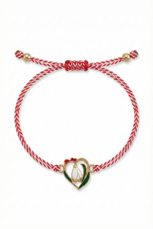 Set 12 Bratari Martisor cu Inimioara Aurie si Ghiocel, Snur Rosu Reglabil, 20x11 cm [1]