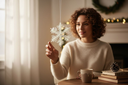 Set 3 fulgi de nea decor pentru Craciun, model cu sclipici, 12x12cm [1]