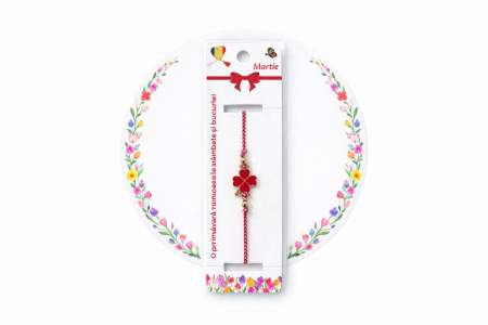 Set 12 bratari martisor cu trifoi auriu si petale rosii, snur reglabil, simbol norocos [3]