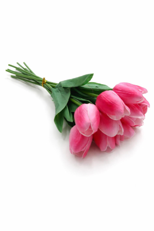 Set 10 lalele artificiale roz intens cu accente crem soft touch, fir individual, 33cm [1]