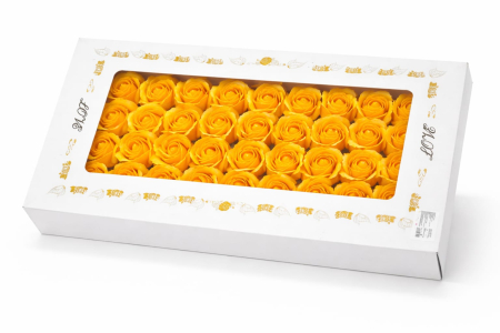 Set 50 Trandafiri de Sapun Parfumati in Cutie Eleganta Cadou 44x23 cm Galben [2]
