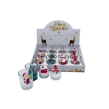 Set 12 suporturi lumanari Craciun din sticla, model Mos Craciun si Brad, decoratiuni festive pentru masa si cadouri de iarna [1]
