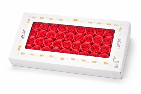 Set 50 Trandafiri de Sapun Parfumati in Cutie Eleganta Cadou 44x23 cm Rosu [2]