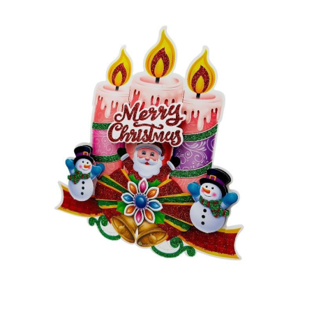 Sticker decorativ Craciun lumanari 3D cu Mos Craciun si oameni de zapada 23x22 cm [2]