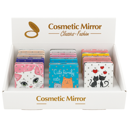 Set 12 oglinzi cosmetice compacte 2 in 1 – modele cu pisici, inimioare si design cute [1]