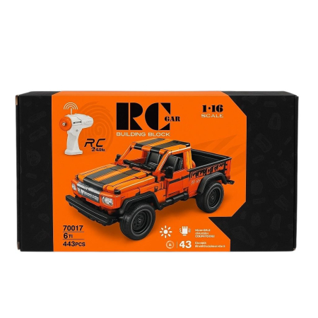 Mașină off-road RC din cărămizi de construit, pick-up portocaliu 1:16, 443 piese [1]