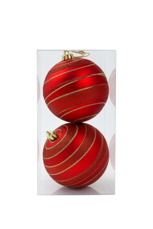 Decoratiuni de Craciun Engros - Globuri Craciun rosu cu sclipici, set 2 buc, model spiralat, 19.5x10x10cm