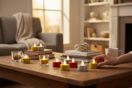 Lumanare decorativa LED tip pastila, glitter, lumina calda, 4cm, baterii incluse [1]