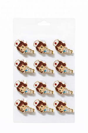 Martisoare - Set 12 brose martisor asistenta norocoasa cu halat alb 15x9cm