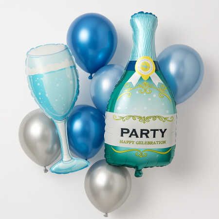 Articole pentru Casa Engros - Set aranjament baloane party albastru – folie si latex, decor aniversar