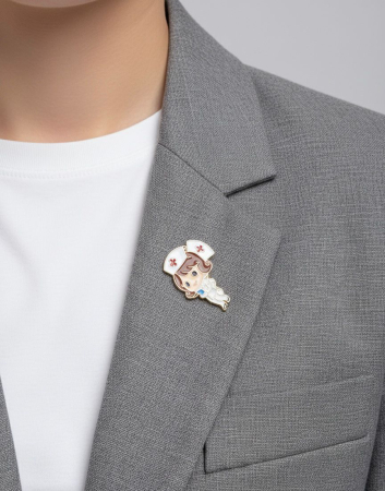 Set 12 brose martisor asistenta norocoasa cu halat alb 15x9cm [2]