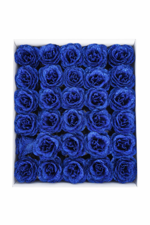 Aranjamente florale - Set 30 trandafiri artificiali cu sclipici albastru royal, decor floral elegant