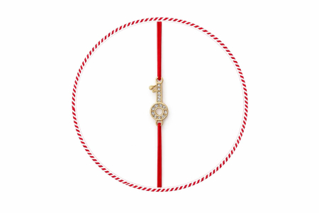 Set 24 Bratari Martisor Cheia Succesului Aurie cu Strasuri, Snur Rosu, 12x3 cm [1]