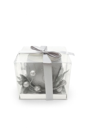 Decoratiune Craciun cu lumare argintie cadou – model elegant ambalat cu funda, [1]